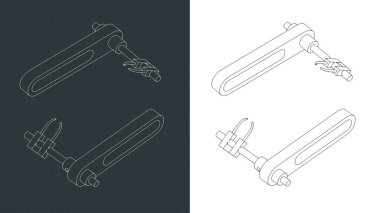 Okçuluk okunun izometrik planının stilize vektör çizimleri birleşik yay rafında duruyor