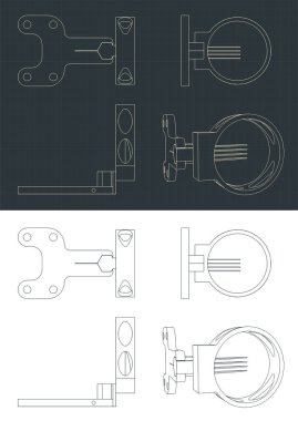 Bileşik okçuluk görüşünün planlarının biçimlendirilmiş vektör çizimleri