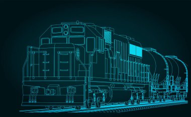 Tank vagonlu bir yük lokomotifinin biçimlendirilmiş vektör çizimi