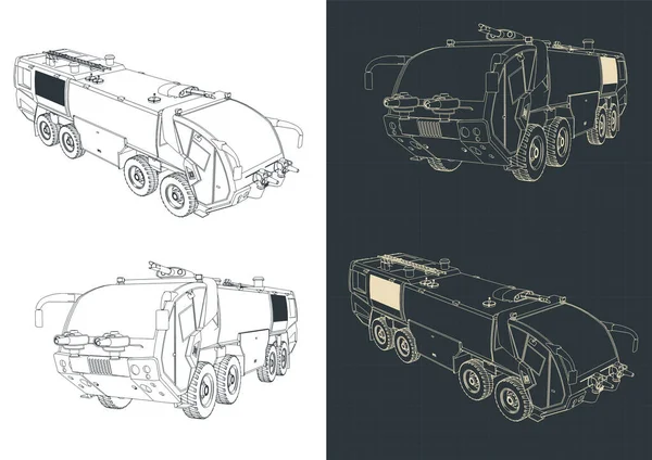 Stilisierte Vektorillustrationen Von Zeichnungen Von Flughafen Feuerwehrfahrzeugen — Stockvektor
