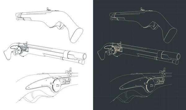 Стилізована Векторна Ілюстрація Малюнків Стародавнього Колісного Пістолета — стоковий вектор
