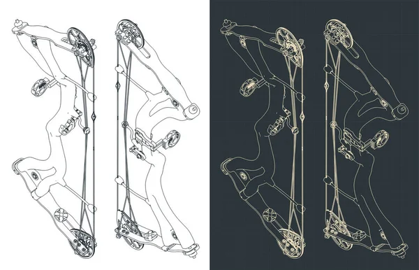 化合物狩猟弓の等方的な設計図の様式化されたベクトル図 — ストックベクタ