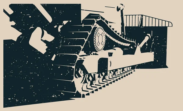 Illustration Vectorielle Stylisée Modèle Affiche Rétro Bulldozer Sur Chenilles — Image vectorielle