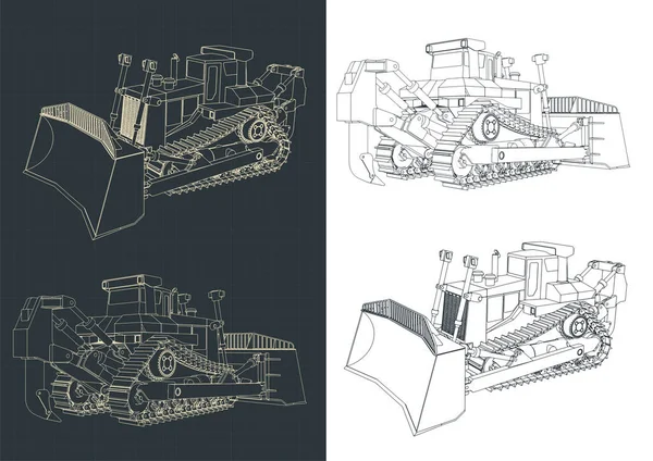 Ilustração Vetorial Estilizada Desenhos Bulldozer Sobre Esteiras Rolantes — Vetor de Stock