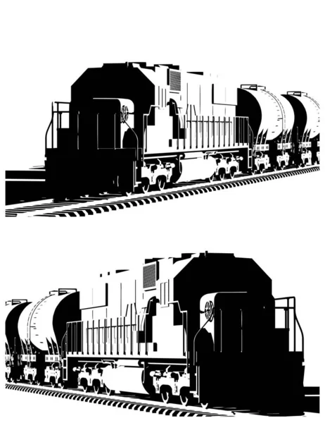 Illustrazione Vettoriale Stilizzata Una Locomotiva Merci Con Modello Carri Cisterna — Vettoriale Stock
