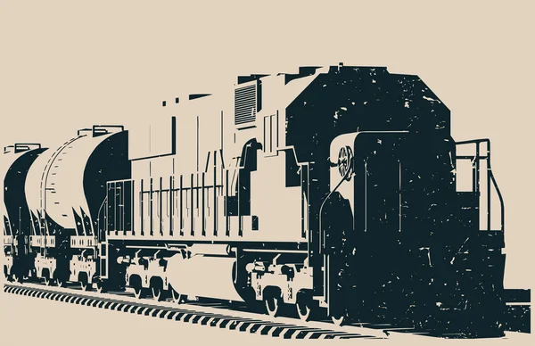 Stilisierte Vektorillustration Einer Güterlokomotive Mit Kesselwagen Alte Plakatvorlage — Stockvektor