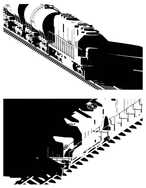 Gestileerde Vector Illustratie Van Een Goederenlocomotief Met Tank Wagons Template — Stockvector