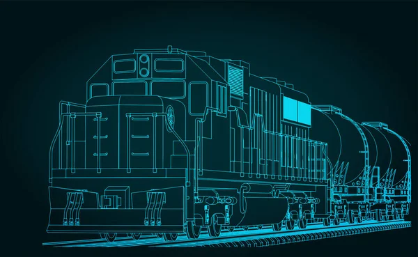Ilustração Vetorial Estilizada Uma Locomotiva Carga Com Vagões Tanque — Vetor de Stock