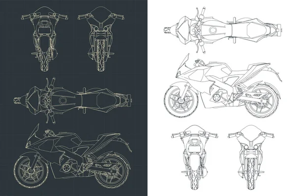 Stylized Vector Illustration Blueprints Sports Motorcycle — Stock Vector