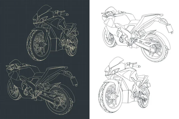スポーツバイクの図面のスタイルベクトルイラスト — ストックベクタ