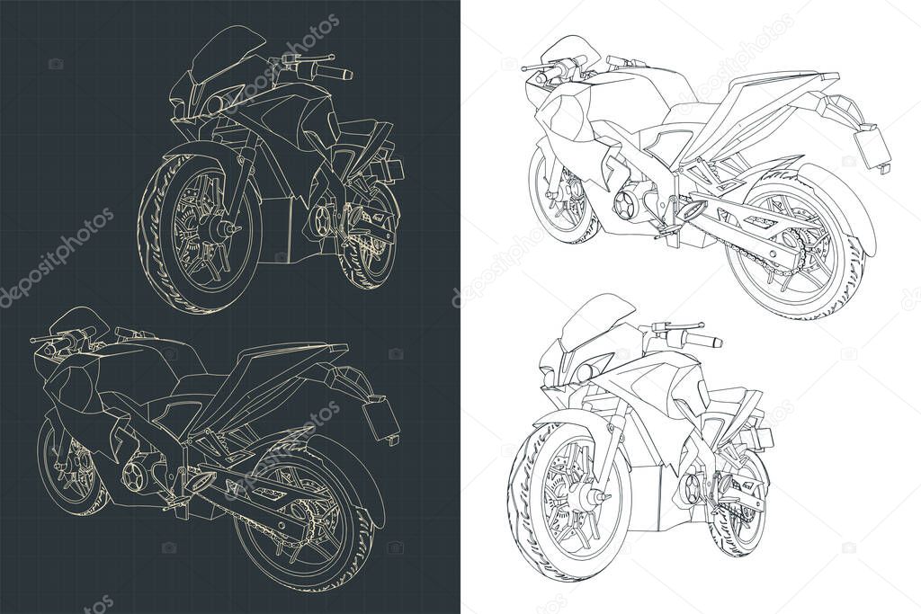 Stylized vector illustration of drawings of sports motorcycle