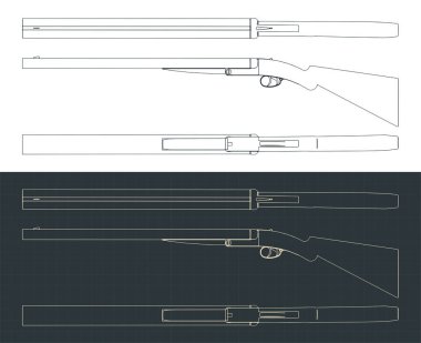 Pompalı tüfeğin planlarının biçimlendirilmiş vektör çizimleri