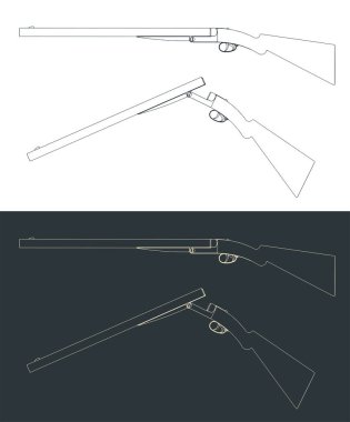 Pompalı tüfeğin planlarının biçimlendirilmiş vektör çizimleri