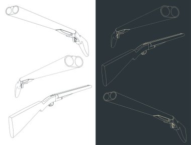 Pompalı tüfeğin çizimlerinin biçimlendirilmiş vektör çizimleri