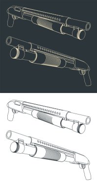 Pompalı tüfeğin çizimlerinin biçimlendirilmiş vektör çizimleri