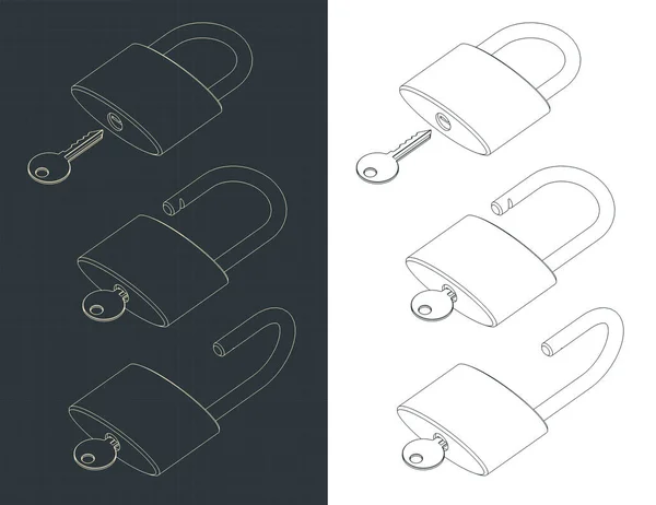 Ilustraciones Vectoriales Estilizadas Dibujos Candado Con Llave Diferentes Posiciones — Archivo Imágenes Vectoriales