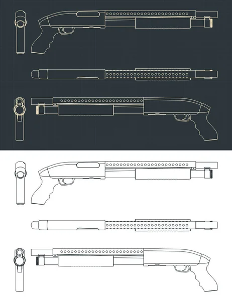 Stylizowane Wektorowe Ilustracje Planów Strzelby — Wektor stockowy