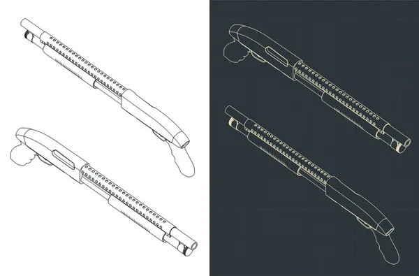 ショットガンの等式設計図の様式化されたベクトルイラスト — ストックベクタ