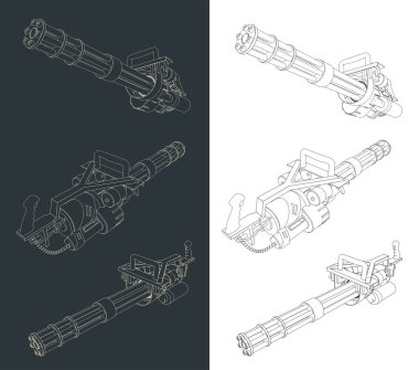 Mini silah çizimlerinin biçimlendirilmiş vektör çizimi
