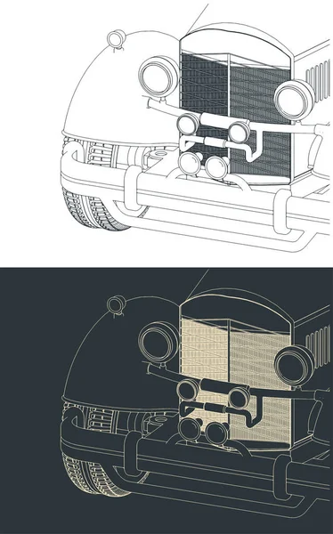 Stilisierte Vektorillustration Von Retro Motorhaube Und Kühlergrill Nahaufnahme — Stockvektor