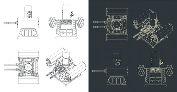 형식화 대공포 미사일 시스템의 청사진 — 스톡 벡터