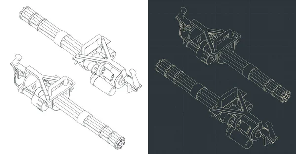 Ilustración Vectorial Estilizada Planos Isométricos Minigun — Vector de stock