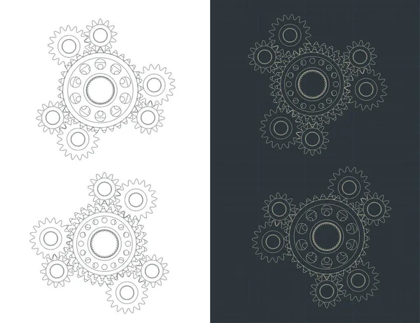齿轮传动蓝图的格式化矢量图解 — 图库矢量图片