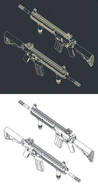 Ilustração Vetorial Estilizada Plantas Isométricas Rifle Assalto — Vetor de Stock