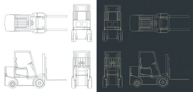 Forklift planlarının biçimlendirilmiş vektör çizimi