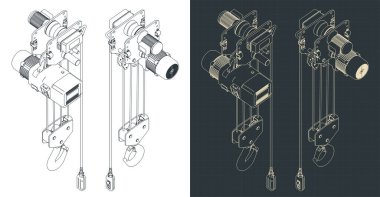 Elektrik asansörünün izometrik planlarının stilize edilmiş vektör çizimi