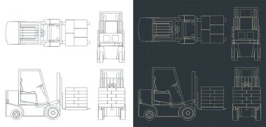 Yük taşıyan forklift planlarının biçimlendirilmiş vektör çizimi