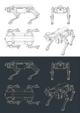 Dört ayaklı robotun planlarının biçimlendirilmiş vektör çizimi