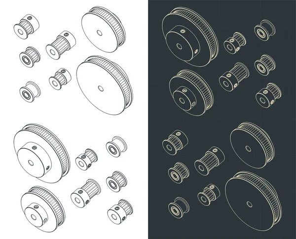 Ilustración Vectorial Estilizada Planos Isométricos Poleas Poleas Ociosas — Archivo Imágenes Vectoriales