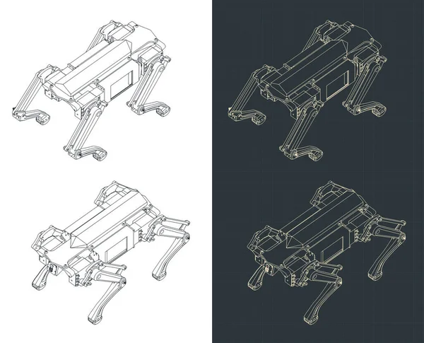 Stilizált Vektor Illusztrációja Izometrikus Tervrajzok Négyszeres Robot — Stock Vector