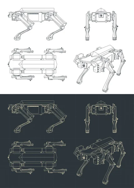 Ilustración Vectorial Estilizada Planos Robot Cuadrúpedo — Vector de stock
