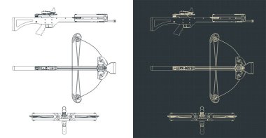 Blok yaylı tüfeğinin planlarının biçimlendirilmiş vektör çizimi