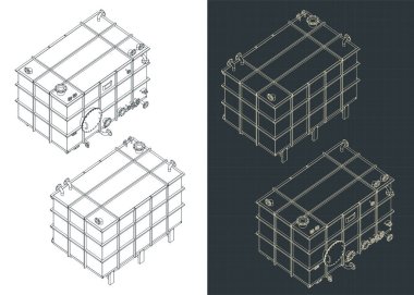 Basınç tankının izometrik planlarının biçimlendirilmiş vektör çizimi