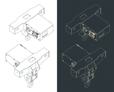Köprü vinci için tramvayın izometrik planlarının stilize edilmiş vektör çizimi