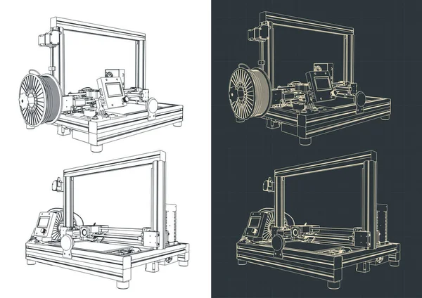 Стилизованная Векторная Иллюстрация Чертежей Принтера — стоковый вектор