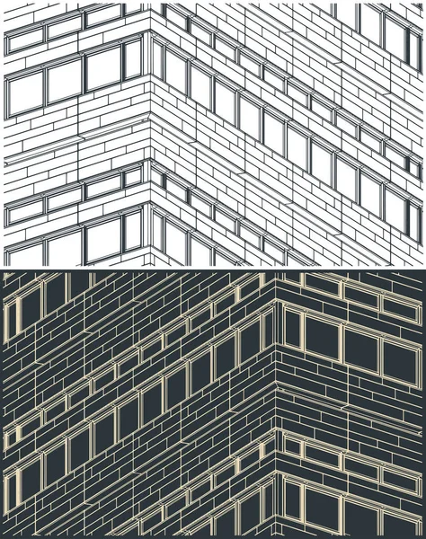 Stylizowane Wektorowe Ilustracje Rysunków Fasady Budynku Bliska — Wektor stockowy