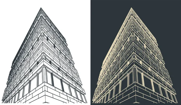 Stylizowane Wektorowe Ilustracje Rysunków Elewacji Budynku — Wektor stockowy