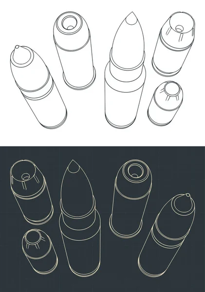 Stylized Vector Illustration Isometric Drawings Bullets Various Calibers — Wektor stockowy