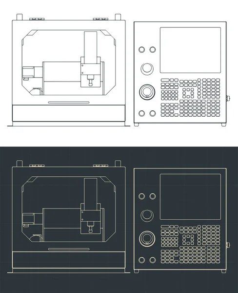 Stylized Vector Illustration Blueprints Desktop Cnc Router Machine — Wektor stockowy