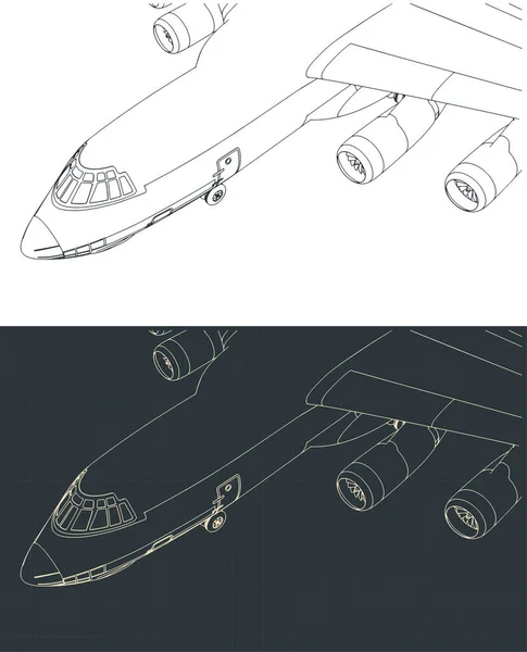 Stylized Vector Illustration Drawings Heavy Cargo Aircraft Close — Vetor de Stock