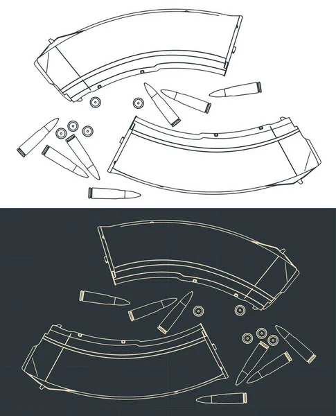 Stylizovaná Vektorová Ilustrace Zásobníků Kulek Pro Útočné Zbraně — Stockový vektor