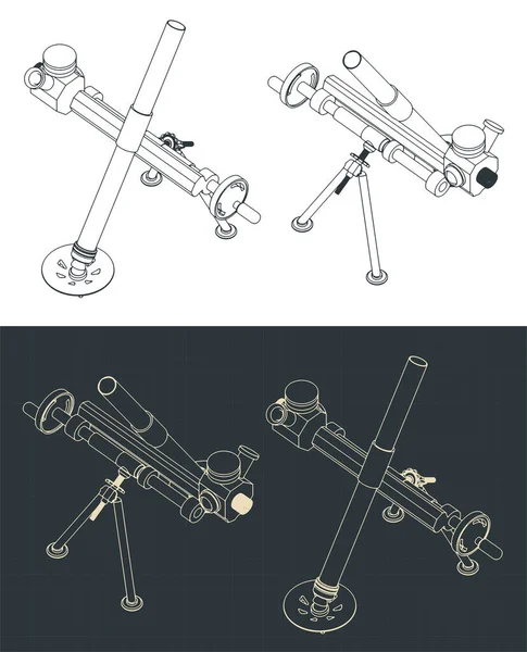 Stylizované Vektorové Znázornění Izometrických Plánů Minometného Zbraňového Systému — Stockový vektor