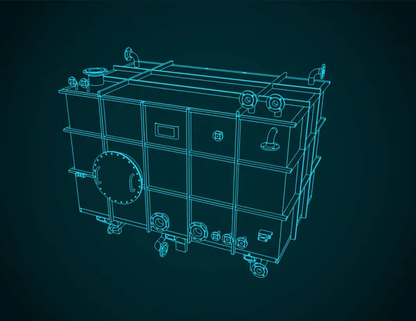 Stylized Vector Illustration Blueprints Pressure Tank — Vetor de Stock