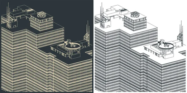 Stilisierte Vektorillustration Eines Wolkenkratzers Nahaufnahme — Stockvektor