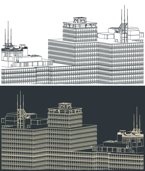 Stylized Vector Illustration Skyscrapers Close — стоковый вектор