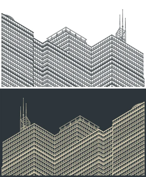 Stilisierte Vektorillustrationen Eines Wolkenkratzers Aus Nächster Nähe — Stockvektor